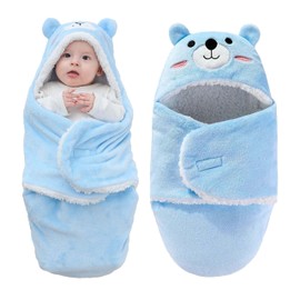 Baby Swaddle Blanket Ultra - Soft Plush Wrap Newborns Warm Sherpa Receiving Blanket Essential for Infant Sleep Must Have Registry Blue Bear, 3-6Months