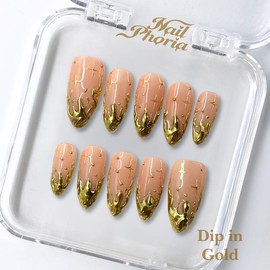 NailPhoria｜SURPRISE DEAL Collections (70 Styles) acrylic press nails:_Dip in Gold_M