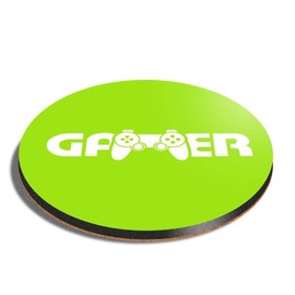 1 x Round Coaster - Green Gamer Computer Gaming Sign Cork Backed MDF Glossy Tea Coffee Accessory #16192