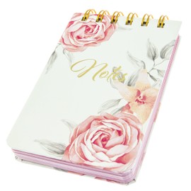 Graphique Vintage Roses Petite Journal - Pocket Journal with 200 Custom Interior Pages, Pink Floral Cover with Embellished Gold Foil"Notes" Message and Spiral Bound Top, 3.5" x 5.5"