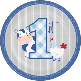 Creative Converting Farmhouse Barnyard Farm Animal 1st Birthday Party 7" Paper Dessert Plates BOY