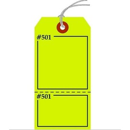Claim Check/Tag, Numbered 2 Places, 5.75" x 2.875", Fluorescent Yellow,2 Part, Looped String, Pack of 100