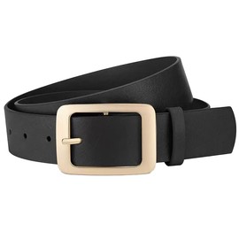 CT COTIM COYIN Women's Leather Belt with Gold Pin Buckle, Casual Waist Belt for Jeans, Pants, Black