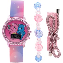 Care Bears Watch Gift Set for Girls with Digital Time Display and Sparkly Rhinestone Bezel Includes Matching Stretch Bracelets and Hair Accessories - Pink (CRB40002AC)