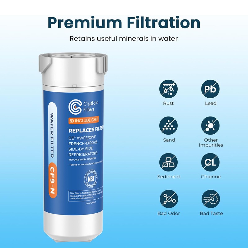 Crystala Filters Water Filter Compatible with XWFE (Built-in CHIP), Replacement
