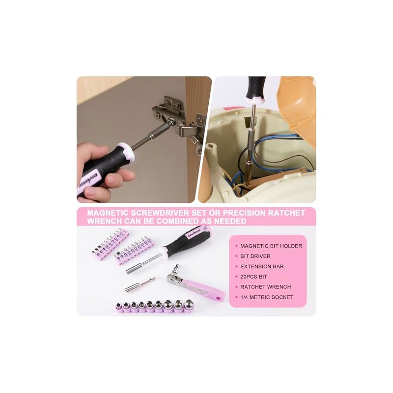 Enventor Pink Tool Kit Set for Women, 146PCS General Household