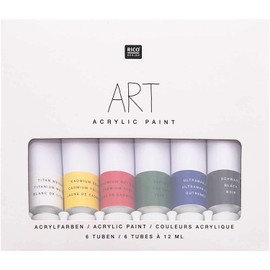 Rico Design Art Artist Acrylic Paint Set Basic - 6 Colours Each 12 ml Tubes - Painting Paint for Beginners, Professional Artists, Children & Adults