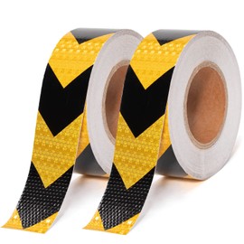 THKULKME 2 Inch X 200 Feet Black Yellow Arrow Reflective Hazard Safety Warning Caution Tape, Reflector Industrial Marking Tape for Trailers Vehicles Stairs Steps Floor Boats Outdoor Waterproof