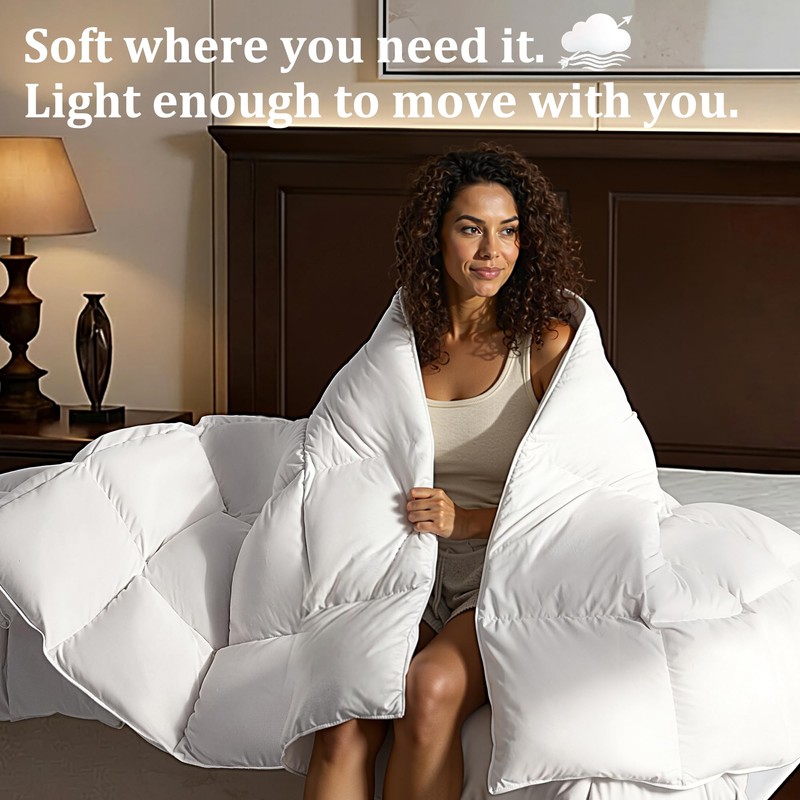 Premium Goose Down Fiber Comforter Queen Size, Ultra Fluffy Hotel