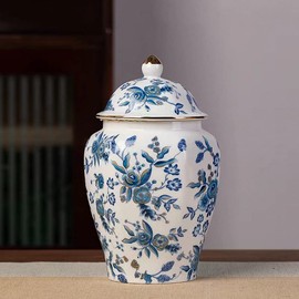 Magcolor Decorative Creative Blue and White Ceramic Ginger Jar set of -2 with Lid-7.7 inch Tall