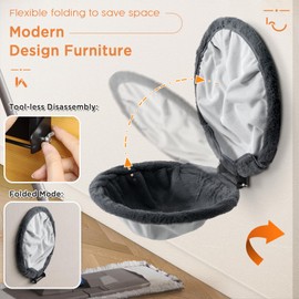 JUNSPOW Cat Hammock Wall Mounted, Foldable & Stable Cat Beds- Breathable Cats Wall Shelves for Sleeping, Playing, Climbing, and Lounging - Maximum Hold Up to 30lb（Gray,Faux Rabbit Fur）