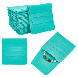 nbeads Pack of 24 Turquoise Microfibre Jewellery Bags, Cosmetic Bag, Velvet Jewellery Flap Bags, Foldable Envelope Bag for Earrings, Bracelets, Necklaces, Packaging, 9.6 x 9 cm