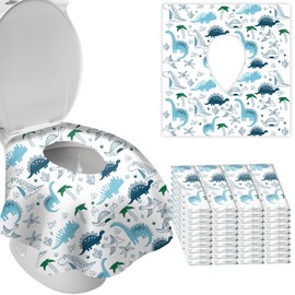 DEEKI Toilet Seat Covers Disposable, 40 Pcs XL Waterproof for Kids Adults, No-Slip Clean Safety Covers for Toddler Potty Training, Portable for Travel and Public Restrooms Toilets Airplane -Dinosaur