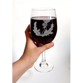 Lyoncraft Scottish Thistle Etched 18 oz Wine Glass - Free Personalizatio