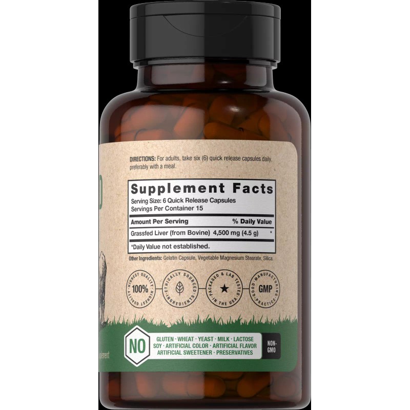 Horbäach Grass Fed Beef Liver | 4500mg | 90 Capsules