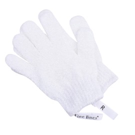 Fine Lines - Exfoliating Shower Gloves, White | Exfoliating Glove for Bath scrub, Dead Skin Remover | Exfoliating mitt | Body Scrub Gloves with Hanging Hoops | Protected Design