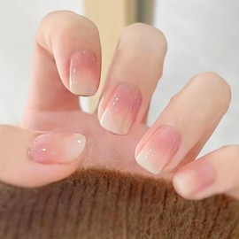 COLORBIRD Nail Tips, Short, 24 Pieces, Pink, Nail Tips, Cute, Square-off, Round (R545)