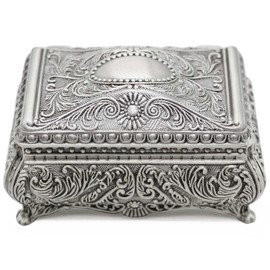 AVESON Rectangle Antique Metal Jewelry Box Trinket Storage Organizer Gift Box Chest Ring Case with Floral Engraved for Girls Ladies Women, Small