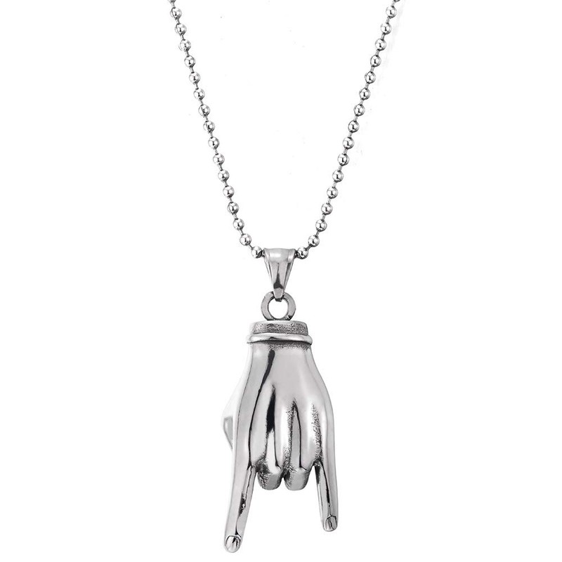 COOLSTEELANDBEYOND Punk Rock Roll, Steel Mens Womens Hand Pendant Necklace,