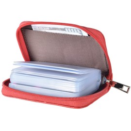 Outrip Genuine Leather Credit Card Holder ID Business Card Case Wallet 26 Card Slots (red)