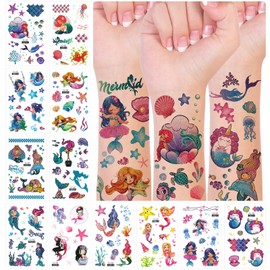 allydrew Waterproof Glitter Temporary Tattoos, Birthday Party Favors and Supplies, Goodie Bag Fillers, 12 Sheets Mermaids