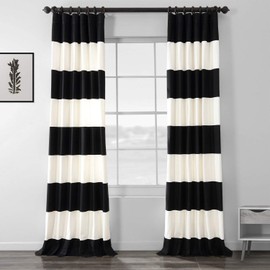 HPD Half Price Drapes Horizontal Stripe Curtains For Living Room 50 X 120 (1 Panel), PRCT-HS06-120, Onyx Black & Off White
