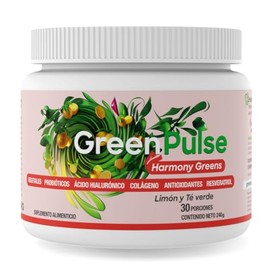 GreenPulse Harmony Greens Jugo Verde en Polvo Sabor Limón Té Verde - Con Probióticos, Colágeno, Ácido Hialurónico, Biotina y Enzimas Digestivas, Sin A