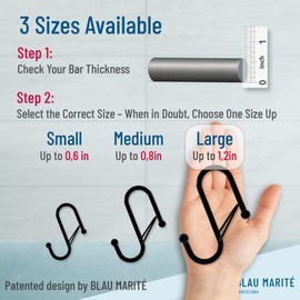 Blau Marité 6-Pack Metal S Hooks for Hanging – Heavy-Duty S-Shaped Hook with Safety Buckle – Fits Bars up to 1.2 in – Anti-Drop S-Hooks for Closet, Wardrobes & Storage – Golden (Large)