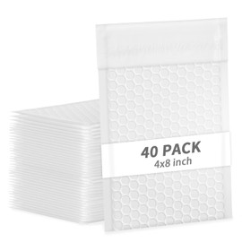 skardeco 4x8 Inch White Bubble Mailers 40 Pack Self-Seal Poly Padded Envelopes Suitable for Small Businesses to Package and Mail Jewelry Cosmetics, Electronic Products, Cards (White, 4 x 8-40)