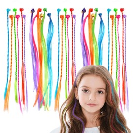 MIVAIUN Pack of 30 Children's Colourful Hair Strands with Hair Clips, Neon Hair Extensions for Children Girls, Kids Hair Extensions with Hair Clips, Children's Hair Accessories, Braids Extensions Hair (30 Pieces)