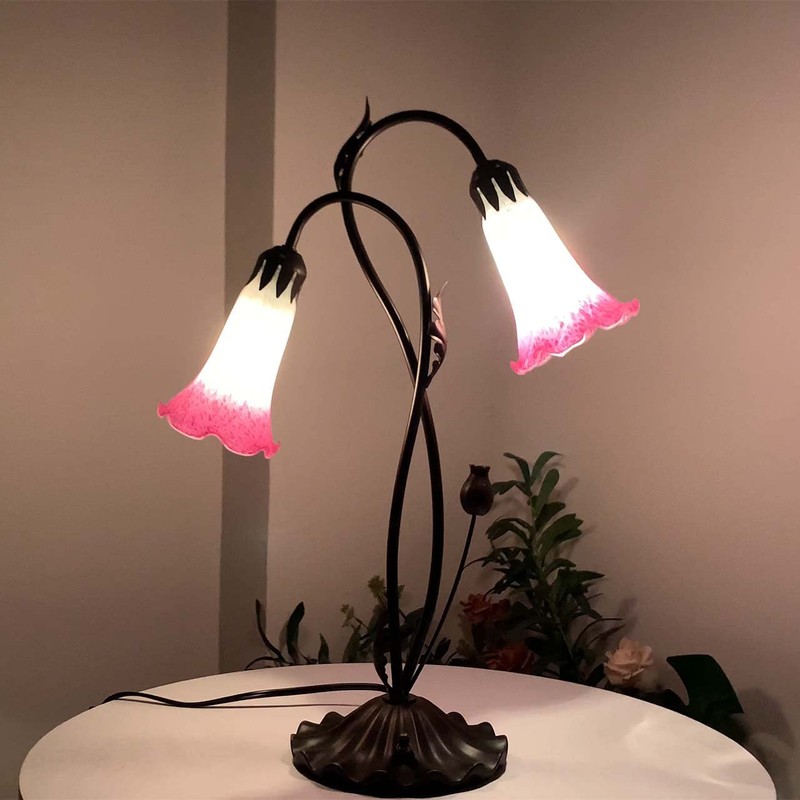 Bieye LS02 Lily Flower Blown Glass Lampshade (White Pink, Opening
