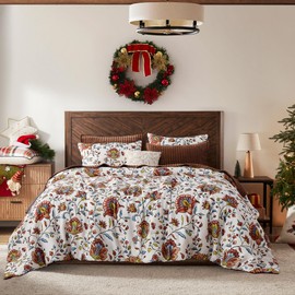 Wonderful Burnt Orange Iris Floral Comforter Set King Size, Linen-Like Comforter Bedding Sets with Pillow Shams, Floral Bedspread Lightweight Comforter, Thin Comforter Bed Cover for All Season