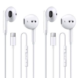 Cianyyee 2 Pack of USB C Headphones for iPhone 16/16 Pro/16 Plus/16 Pro Max/15/15 Plus/15 Pro/15 Pro Max,USB Type C Earphones HiFi Stere, White Wired Earbuds with Microphone & Volume Control