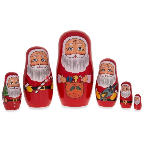 BestPysanky Set of 6 Santa Wooden Nesting Dolls 5.5 Inches