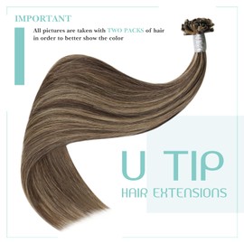 YoungSee Real Hair Bonding Extensions, Brown, Dark Brown with Blonde Extensions, Keratin U-Tip Extensions, Hot Fusion Bonding Extensions, 40 cm, 50 g, 1 g/s, #P4/27