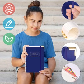 Koogel 5.8x8 Inch Subject Spiral Notebook with Tabs, 5 Subject A5 Notebook Blue Wide Ruled Journals with Dividers for Women Gift Office School