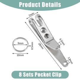 DICOSMETIC 8 Sets Pocket Clip Key Holder Stainless Steel Suspension Clip Keychain Platinum Belt Clip Key Chain with Iron Key Ring for Secure Your Key Chain