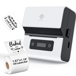 Phomemo Label Maker- M221 Address Label Printer 3’’ Portable Bluetooth Label Maker Machine for Barcode, Address, Logo, Mailing, Stickers, Small Business, Home, Office, White