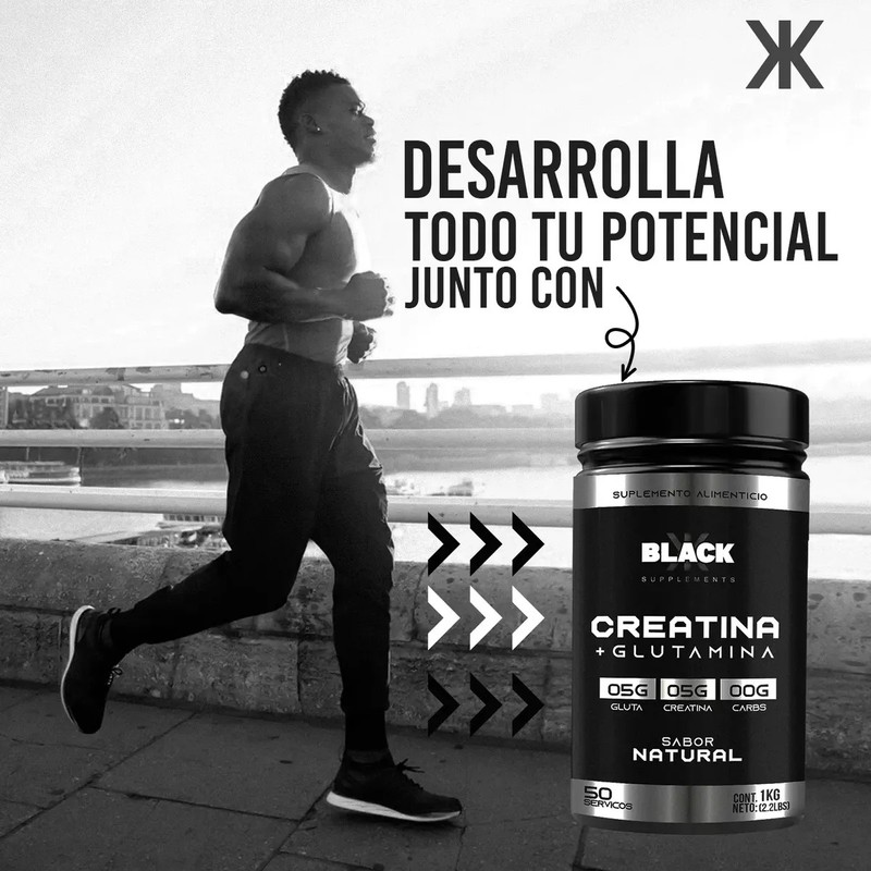 Black Creatina Glutamina 1 Kg 50 Servicios