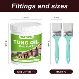 Pure Tung Oil for Wood Finishing with Wood Brush, Premium Wood Oil - Waterproof Wood Sealer Indoor and Outdoor, Tung Oil for Unfinished Bare Wood, Such as Wood Furniture, Wood Floors (16 Ounces)
