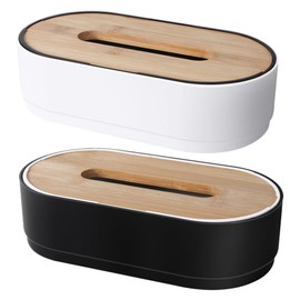 Gatuida 2pcs Rustic Bamboo Tissue Box Holder Vintage Napkin Dispenser with Open Top Decorative Container for Home Office Water Resistant Elegant Design Black White