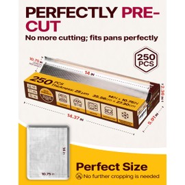 Katbite Pop Up Aluminum Foil Sheets, 250 Count Tin Foil, 14x10.75 Inch Heavy Duty 25 Micron Precut Food Wraps for Cooking, Baking, Grilling, Catering, Deli, Sandwiches and Burritos