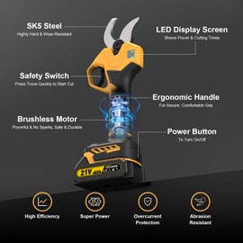 Electric Pruning Shears for Gardening, Battery Pruning Shears Max 1.6” Opening Diameter, Electric Pruner with LCD Display & 2 x 2000mAh Batteries for Branch, Fruit Plucking and Tree Trimming