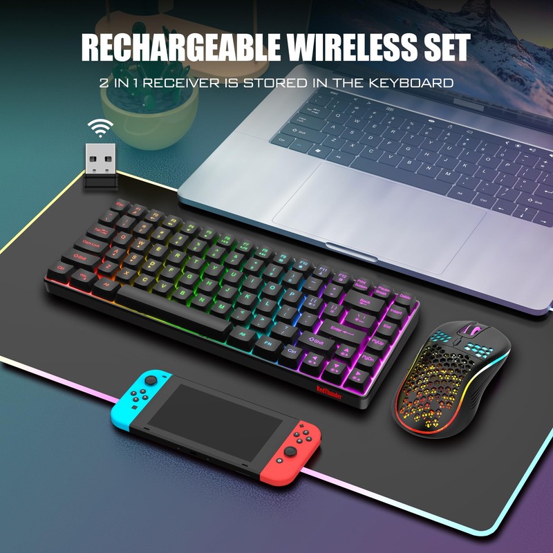 RedThunder K84 Wireless Keyboard and Mouse Combo, Rainbow Backlit Rechargeable