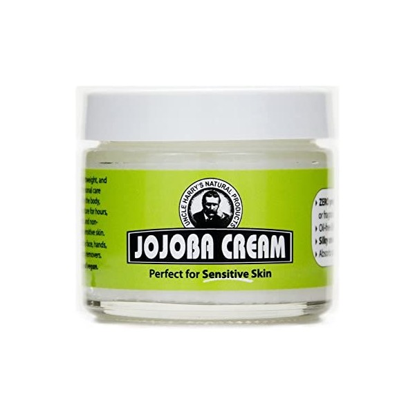 Uncle Harry’s Natural Products Jojoba Cream, Smooth Lightweight Fragrance Free Jojoba Esters, Gentle and Non-Comedogenic Perfect for Sensitive Skin, Gluten and Hexane Free Vegan, 2 Ounce Glass Jar