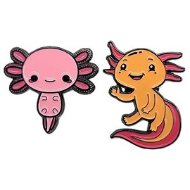 2 Pack! Axolotl Enamel Pins with Safety Backing. 2 Pieces, Cute Axolotl & Waving Axolotl
