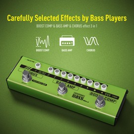 Valeton Dapper Bass Pedal Mini Stage Session Gigging Practice Analog Amp Boost Comp Chorus Bass Multi-Effects Pedal MES-2