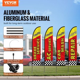 Auto Repair Advertising Feather Flag Pole Kit 4 Banner and Pole Set for Business Outside Includes 4 Pieces EachNumber of Groups: 4 Sets, Height: 4.5 m