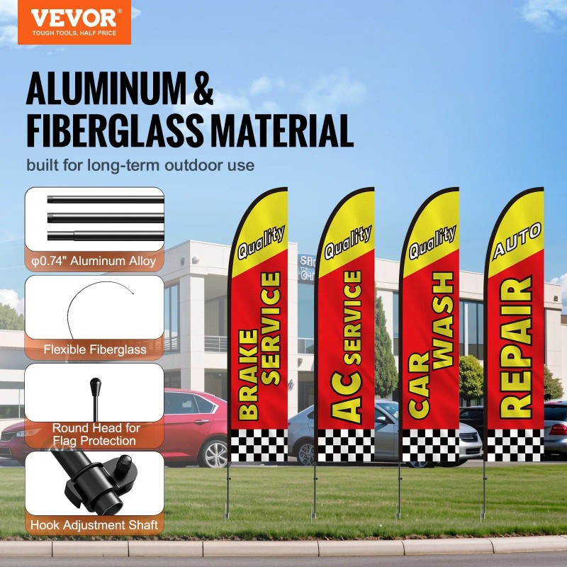 Auto Repair Advertising Feather Flag Pole Kit 4 Banner and