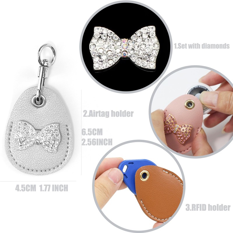 Rayslesan Key Fob Cover with Leather Holder Compatible with Airtag/RFID,Compatible